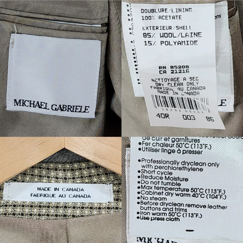 Michael Gabrielle Blazer 40R Men Beige Nailhead Single Breast Canada Wool Preppy